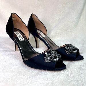 Badgley Mischka Black Embellished Peep-Toe Heels